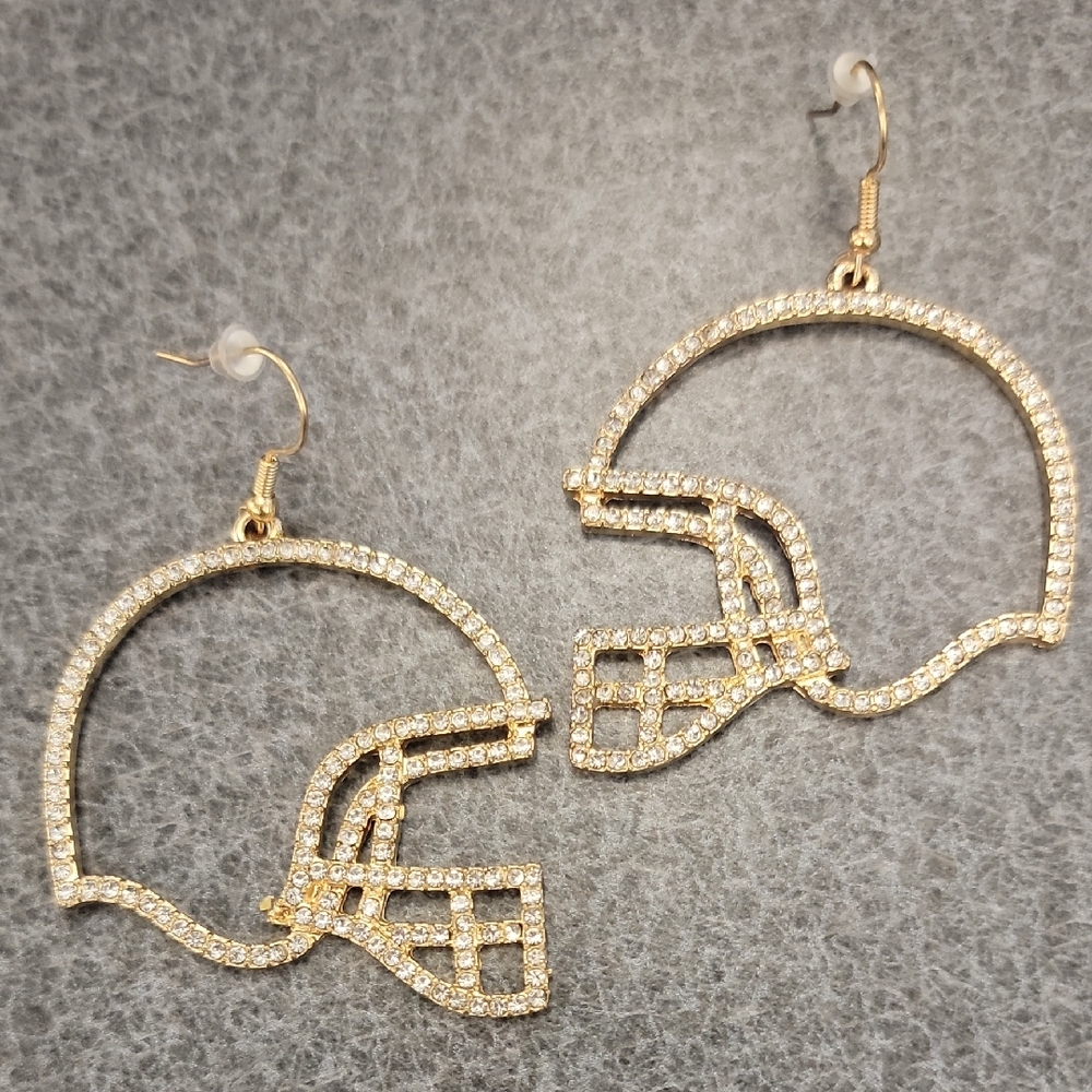 Gold Helmet-Shaped Rhinestone Earrings